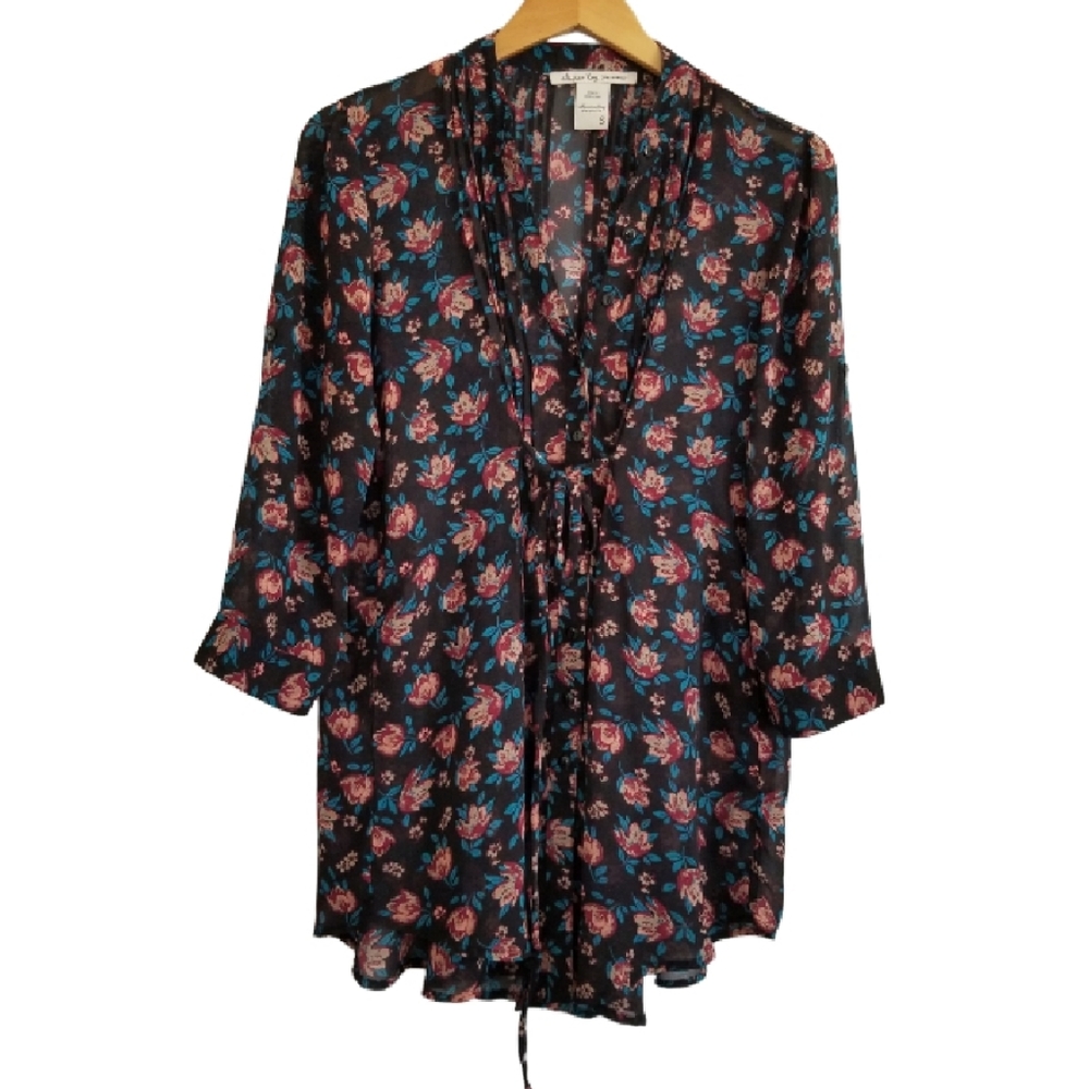American Rag Floral Print Boho Button Down Tunic Blouse Top Size Small